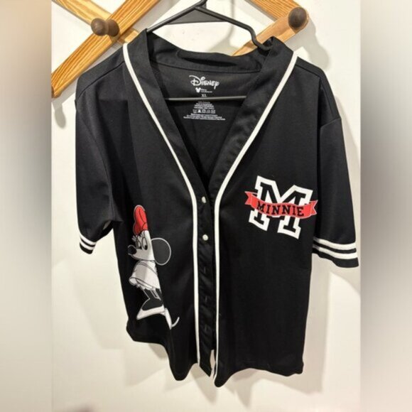 Disney Minnie Mouse black baseball jersey shirt with a button-front - Picture 3 of 5